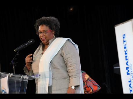 Prime Minister of Barbados Mia Mottley addresses the 14th Regional Investments and Capital Markets Conference, at The Jamaica Pegaus hotel in New Kingston on Wednesday, January 23, 2019.