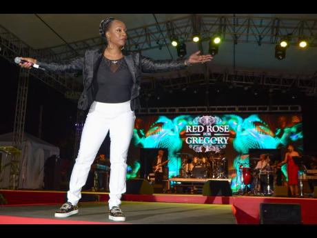 Regina Belle performing at the third staging of ‘Red Rose for Gregory’ held at the Liguanea Club in New Kingston on Sunday.