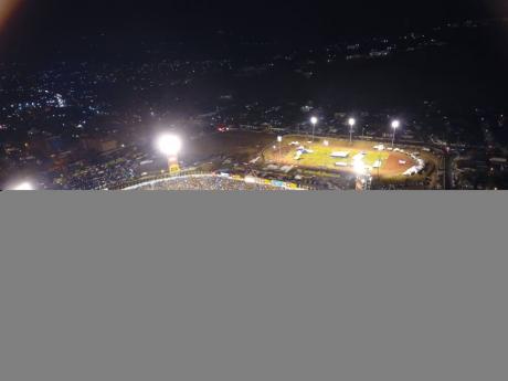An aerial shot of the final day of activities at the ISSA/GraceKennedy Boys and Girls’ Athletics Championships at the National Stadium in Kingston on Saturday. 