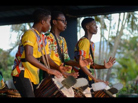 Ardenne High performs ‘Sabunyuma’ in the Drums Ensemble, Non-Jamaican Rythm section of the JCDC Drum Fest on day three of the Music National Finals, held at the Louise Bennett Garden Theatre on Sunday.