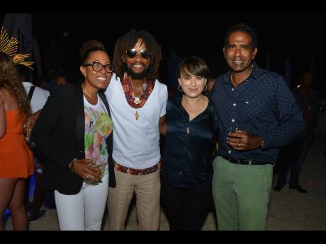 Royalton’s Stayce Ingram (left), Island Strains’ Christopher Gordon and his wife Maria, were spotted out and about with the effervescent Richard Ferdinand of the Tryall Club (right).