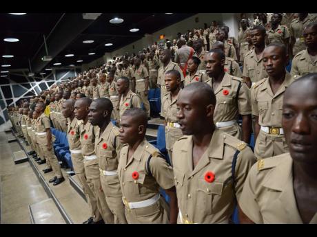 Jamaica National Service Corps members at the Jamaica Defence Force’s end-of-programme ceremony for Intake 1702 at Up Park Camp on November 2, 2018.