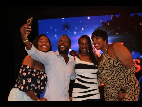 Cast members of ‘Ring Games’ Season 2 (from left) Stephanie Hazle, Christopher ‘Johnny’ Daley, Karen Harriott, and Dahlia Harris have a little fun at the private screening held last Friday, July 12, at the TVJ studios. 