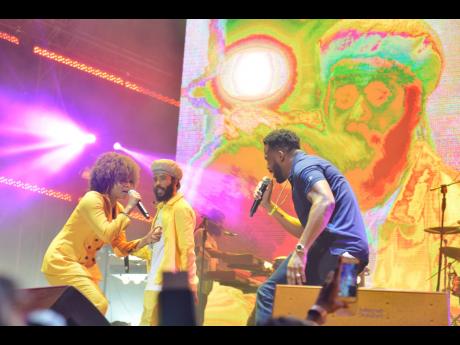 Protoje  performs with two of his friends, Lila Ike and Agent Sasco.