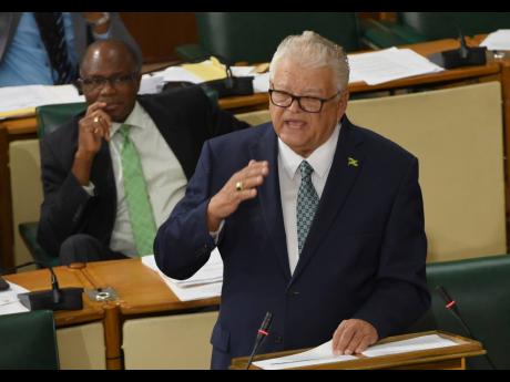 Karl Samuda makes his contribution to the Sectoral Debate in Parliament on Wednesday.