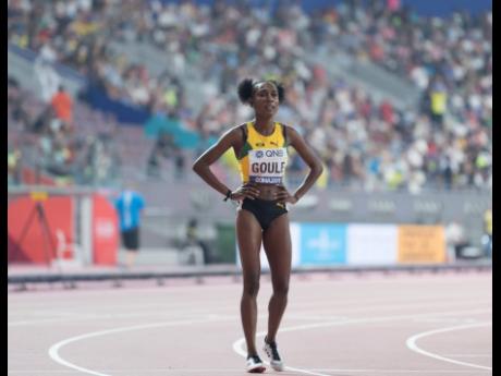 Natoya Goule, moments after competing in the women’s 800m semi-finals, at the 2019 IAAF World Championships in Doha, Qatar, yesterday.