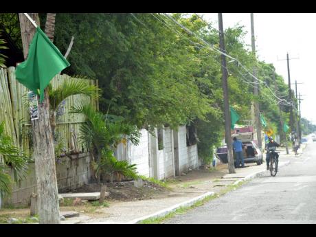 Jamaica Labour Party flags still up along Mountain View Avenue in St Andrew in November 2014, two years after the 2012 local government elections.
