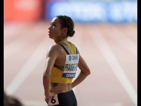 Aisha Praught-Leer moments after competing in the first round of the women’s 1500m event at the IAAF World Championships at the Khalifa International Stadium in Doha, Qatar yesterday.