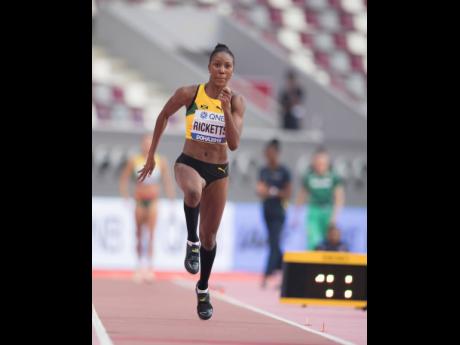 Jamaica’s Shanieka Ricketts on the runway during the qualifying round of the women’s triple jump at the IAAF World Championships at the Khalifa International Stadium in Doha, Qatar, yesterday.