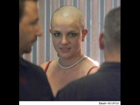 A bald-headed Britney Spears during her breakdown.