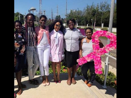 Jan Lawe (third left), benefactor of mammograms for rural women, stands with some of the recipients of the outreach. From left are Brendalee Campbell, Aloma Peddie, Janice Hamilton, Olga Campbell, and Michelle Fletcher. 