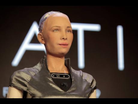 Sophia the Humanoid making her presentation called ‘My Life as a Robot Citizen’ at the MasterCard Latin America and the Caribbean Innovation Forum 2019 in Miami Beach, Florida, recently.