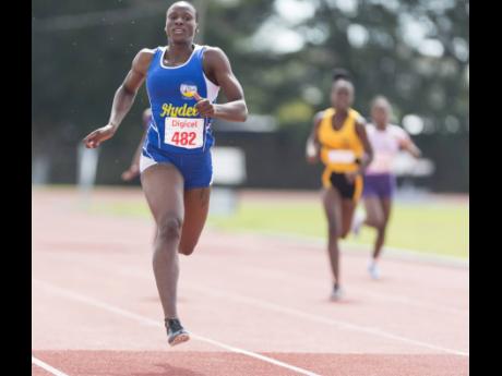 Hydel High School’s Ashanti Moore on her way to victory in heat one of the Class One Girls 200m event at the Douglas Forrest Invitational Meet at the GC Foster College of Physical Education and Sport on Saturday, January 12, 2019.