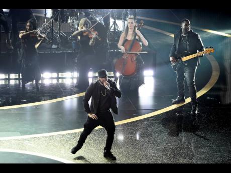 Eminem performs ‘Lose Yourself’ at the Oscars on Sunday, held at the Dolby Theatre in Los Angeles. ‘