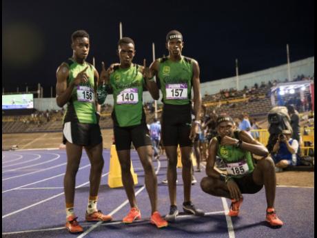 Members of Calabar’s 4x800m open relay team celebrates their victory at the Gibson McCook Relays held at The National Stadium on Saturday February 29, 2020. 