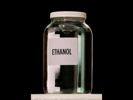 In this January 28, 2014 file photo a jar of ethanol fuel sits on display.