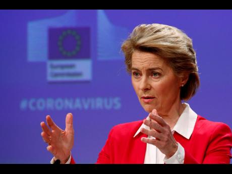 AP
European Commission President Ursula von der Leyen speaks during a media conference, detailing EU efforts to limit the economic impact of the Covid-19 outbreak, at EU headquarters in Brussels, on Thursday, April 2. 