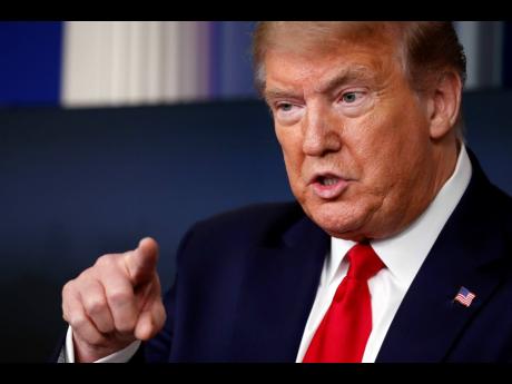 United States President Donald Trump speaks about the coronavirus in the James Brady Press Briefing Room at the White House on Monday, April 13 in Washington. 