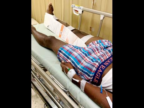 A 16-year-old boy lies in a hospital days after sustaining a leg break from Jamaica Defence Force soldiers during an altercation in Majesty Gardens on Sunday, April 26.