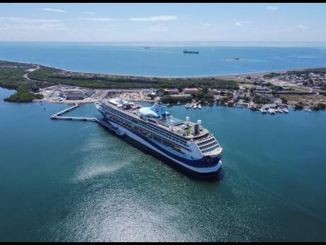 The Marella Discovery 2 cruise ship docked at Port Royal, Jamaica, on February 24, 2020. Dozens of Jamaican workers have been stranded aboard the vessel since Jamaica barred incoming passenger traffic.