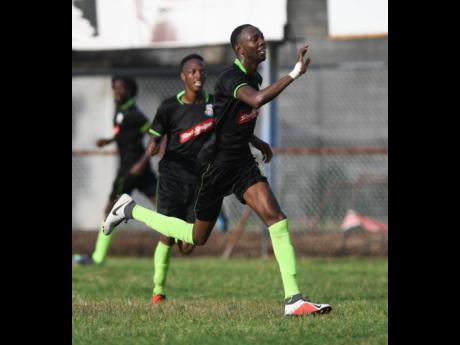 Molynes United midfielder Jeremy Nelson celebrates after scoring against UWI in their Red Stripe Premier League match on September 8, 2019, at the Waterhouse Mini Stadium.