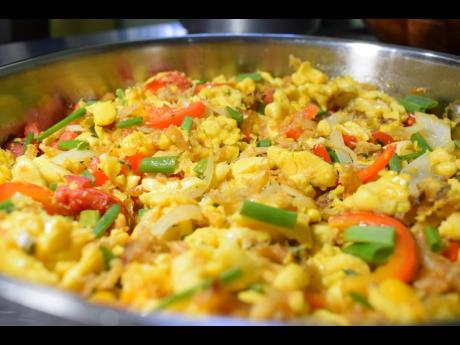 A scrumptious view of a Jamaican fave: ackee and saltfish. 