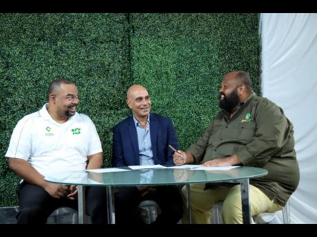 Supreme Ventures Limited, SVL, Chukka Caribbean Adventures sign a Memorandum of Understanding on June 18, 2020 to develop a tour of the Caymanas Park horse racing track. Participants, from left, included SVL Executive hairman Gary Peart, Chukka Managing Pa