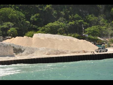 
In this September 2018 file photo, export-grade, crushed limestone product is being prepared for shipping by Lydford Mining from the Ocho Rios Pier in St Ann. Jamaica is estimated to have around 150 billion tonnes of limestone deposits.