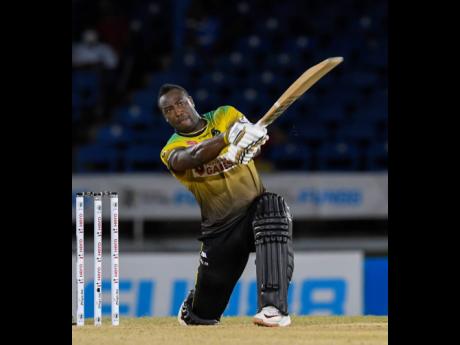 Andre Russell in action against  Guyana Amazon Warriors at Queen’s Park Oval on Tuesday.