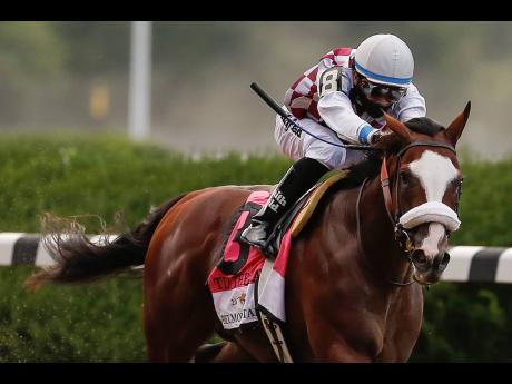 Tiz The Law wins the Belmont Stakes on June 20, 2020.