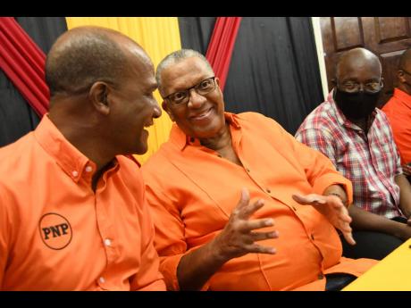 From left: Peter Bunting, Dr Peter Phillips, and Fitz Jackson at the PNP Councillors/Caretakers meeting at The Mico University College in June.