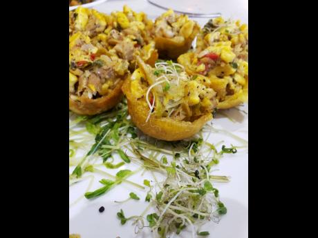 Delicious ackee and salt fish plantain cups. 