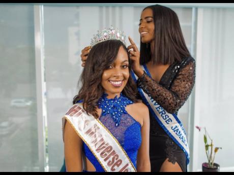 Reigning Miss Universe Jamaica Iana Tickle Garcia crowning Miss Universe Jamaica East, Alexia Royal Eatmon.