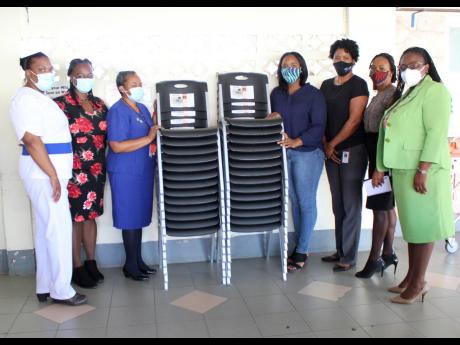The JN Circle Christiana handed over 27 chairs to the Percy Junor Hospital in Mandeville, Manchester, which will be used in the accident and emergency section of the hospital. Making the presentation are (from right): Alethia Peart, business relationship &