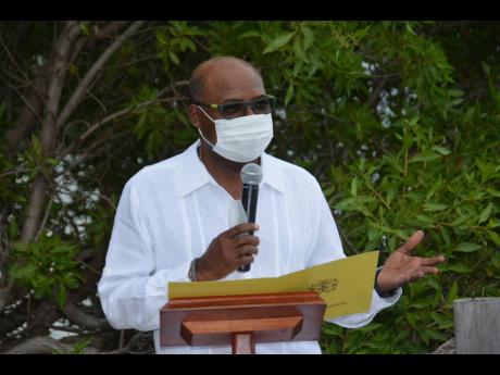 Tourism Minister Edmund Bartlett speaking at the reopening of Zoetry resort in Montego Bay, St James, on Thursday.