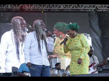 Bob Andy and Marcia Griffiths performing at Groovin in the Park at Roy Wilkins Park, Queens.
