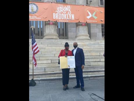 Ingrid Murray, president of Prospect Cleaning Services, one of 87 members honoured at Brooklyn Borough President Eric L. Adams COVID Everyday Heroes ceremony recently.