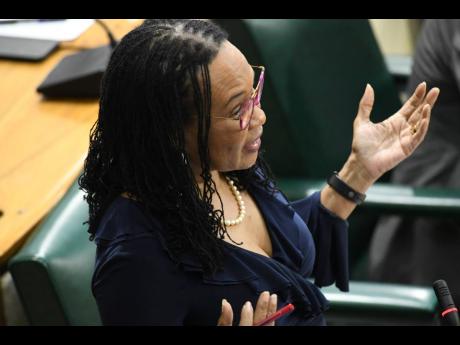 Opposition Senator Donna Scott- Mottley participates in the debate on the Electricity (Electrical Work, Registration and Licensing) Regulations, 2020, yesterday in the Senate.