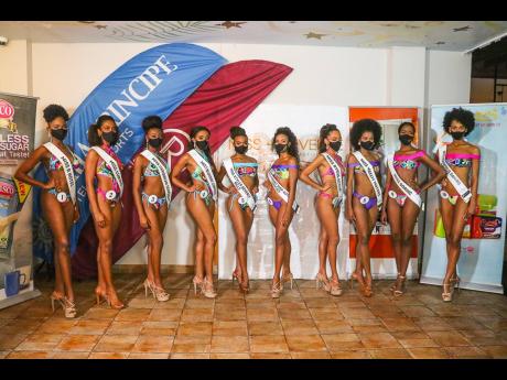 
The top 10 finalists in the 2020 Miss Universe Jamaica Beauty, Fashion and Wellness Pageant (from left): Kimberly Dawkins, Miss R Hotel; Monique Thomas, Miss Curves; Ashanti Findley, Miss Caribbean Seafoods; Abigail Pinnock, Miss Bluedot Comuna; Briana Ru