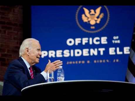 President-elect Joe Biden speaks during a meeting at The Queen theatre in Wilmington, Delaware, on Monday. 