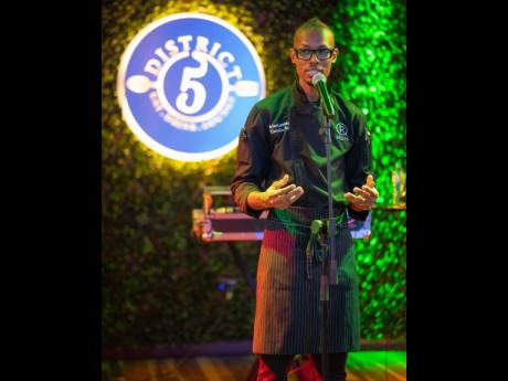 Executive Chef of District 5, Brian Lumley, welcomes guests to the official launch of the restaurant, noting the eclectic Caribbean cuisine the establishment offers. 