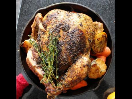 The secret to Cunningham’s tender roast chicken is the brine. 
