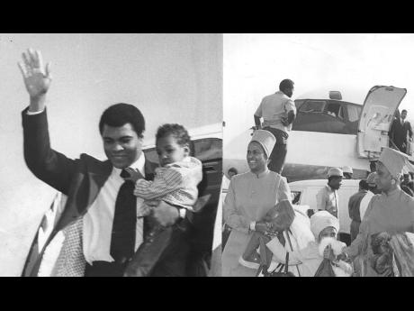 
1974: World heavy weight boxing champion Muhammad Ali (left) alights with his son from the Air Jamaica aircraft which took them from Chicago to the Norman Manley International Airport in Kingston on December 28 for a four-day stay in Jamaica. At left (imm