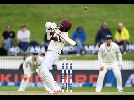 West Indies’ Kraigg Brathwaite faces a bouncer against New Zealand during play on day three of their first cricket Test in Hamilton, New Zealand, on Saturday, December 5.