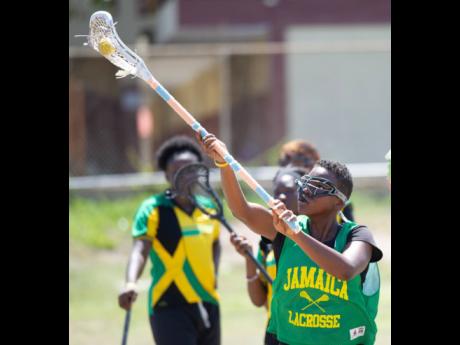 National under-19 lacrosse player Ishcah Brown catches the ball during a Jamaica training session at Wolmer’s Preparatory School on Saturday, June 8, 2019.