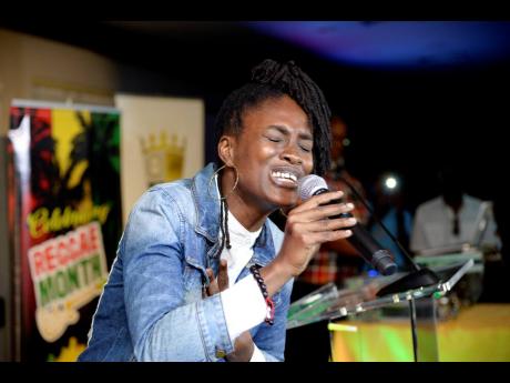 Aza Lineage in performance at the Reggae Month 2020 launch.