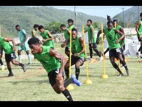 Jamaica’s Reggae Boyz in a training session at the UWI/JFF/Captain Horace Burrell Centre of Excellence in St Andrew on Tuesday, August 27, 2019.