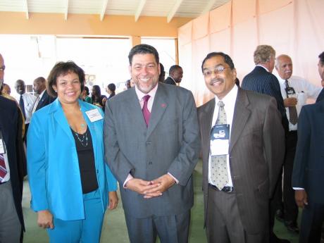 Respected and admired: Harry Maragh (right) earned the respect and admiration of Caribbean leaders. With him are  Dr Ralph Gonsalves, prime minister of St Vincent and the Grenadines, and Corah-Ann Robertson Sylvester, then president of the Caribbean Shippi