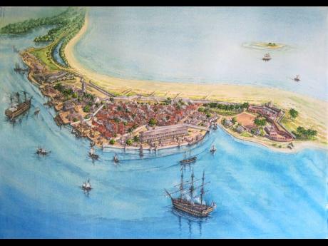 
Representation of Port Royal circa 1840 by artist Peter Dunn. Today Port Royal is known as a sleepy fishing village located at the end of the Palisadoes at the mouth of Kingston Harbour, in southeastern Jamaica. Founded in 1494 by the Spanish, it was once