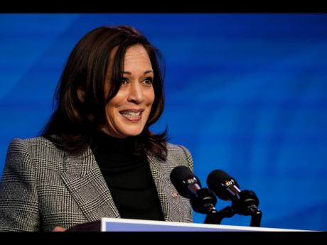 Vice-President-elect Kamala Harris speaks during an event at The Queen theatre on Saturday, January 16 in Wilmington, Delaware.